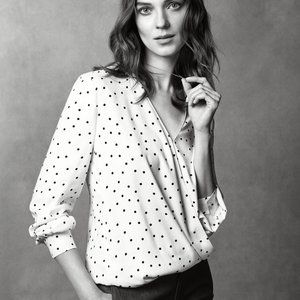 Vince Camuto Fiesta Polka-Dot Satin Blouse